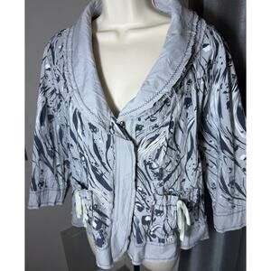 EUC: LanVie Crinkle Raw Edge Zipper Women's Jacket Large Front Pocket 3/4 Sleeve